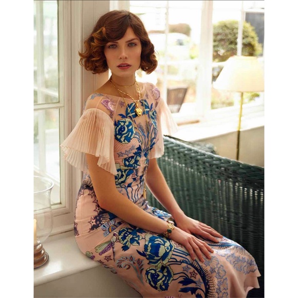 $3990 Temperley London Porcelain Pink Flutter Sleeve Embroidered Runway Dress - Picture 1 of 14
